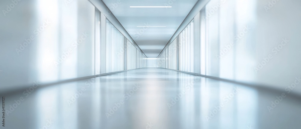 Fototapeta premium Hallway With Glass Walls and Bright Lighting