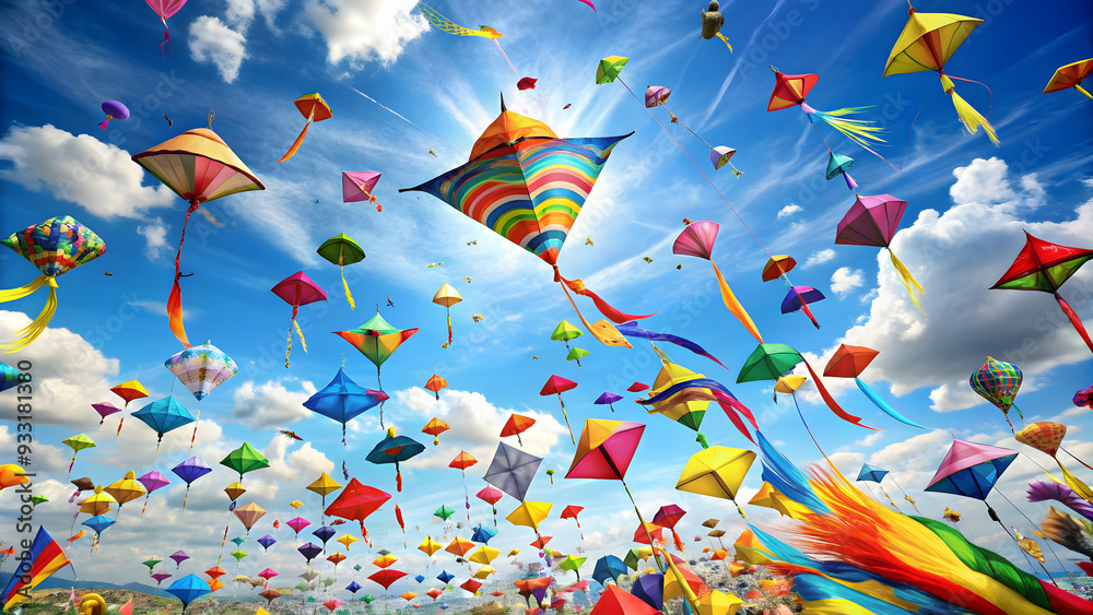 Photo Realistic as Meadow with festive streamers concept as A vibrant meadow adorned with festive streamers under a clear sky capturing the essence of celebration ideal for business presentations need Photo Realistic as Meadow with festive streamers concept as A vibrant meadow adorned with festive streamers under a clear sky capturing the essence of celebration ideal for business presentations need