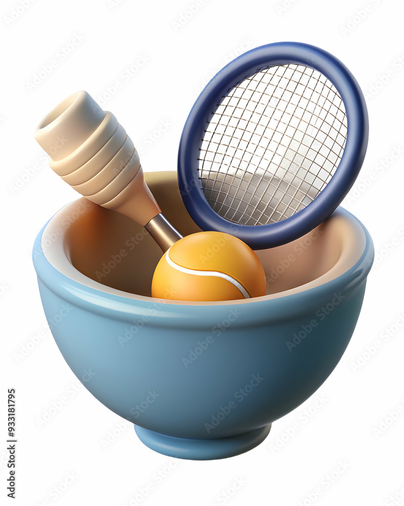 Photo Realistic as Meditation bowl and tennis racket concept as A meditation bowl and a tennis racket representing the balance between mental wellness and physical activity ideal for vector designs on Photo Realistic as Meditation bowl and tennis racket concept as A meditation bowl and a tennis racket representing the balance between mental wellness and physical activity ideal for vector designs on