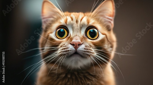 Close-up of a surprised cat with wide eyes and an expressive face, capturing a moment of shock.