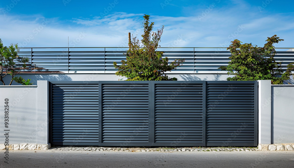 Modern wooden fence with shutters blinds Modern wooden fence with shutters blinds