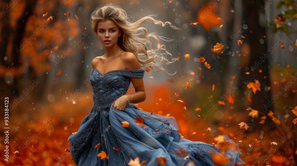 beautiful woman in a romantic dress, autumn outdoor beautiful woman in a romantic dress, autumn outdoor