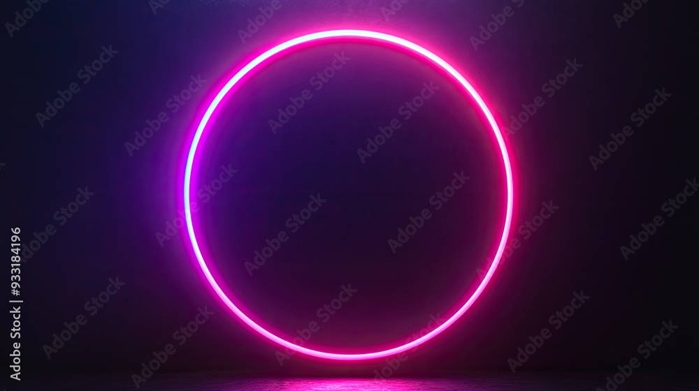 Obraz premium Gradient neon circle frame, emitting a soft glow against a dark background, perfect for digital designs.