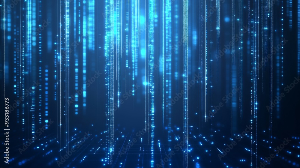 Abstract background with blue glowing light and vertical lines on a dark black background. Abstract background with blue glowing light and vertical lines on a dark black background.