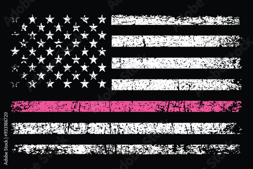 Thin Pink Line Flag. Breast Cancer Awareness Flag.