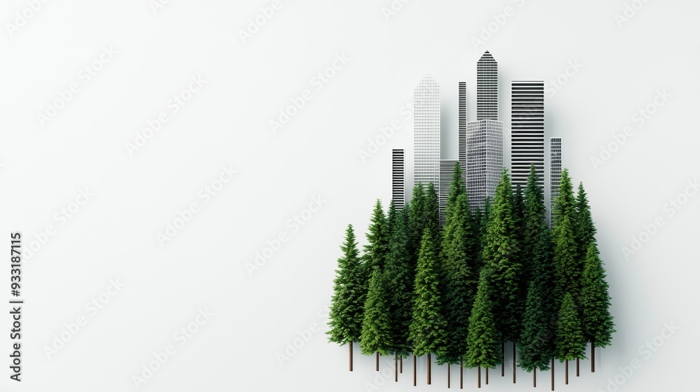 Economic Growth Concept - Skyscrapers Rising Like Trees in Forestscape, Copy Space for Text, Detailed 8K Quality Economic Growth Concept - Skyscrapers Rising Like Trees in Forestscape, Copy Space for Text, Detailed 8K Quality