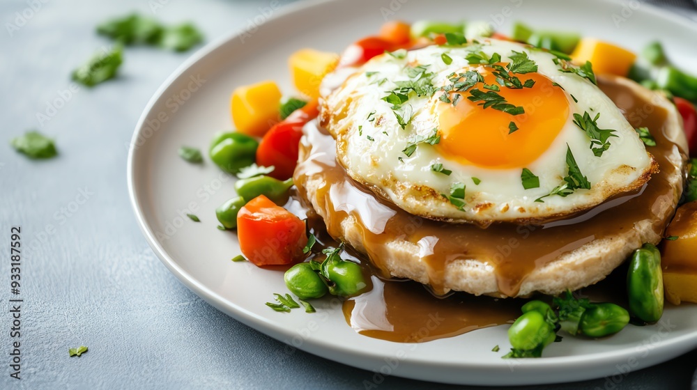 Egg foo young with gravy and vegetables Egg foo young with gravy and vegetables