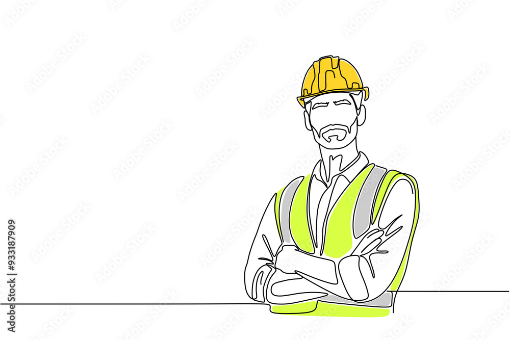 Single continuous line drawing of young construction worker. Building architecture business concept. One line draw design transparent background Single continuous line drawing of young construction worker. Building architecture business concept. One line draw design transparent background