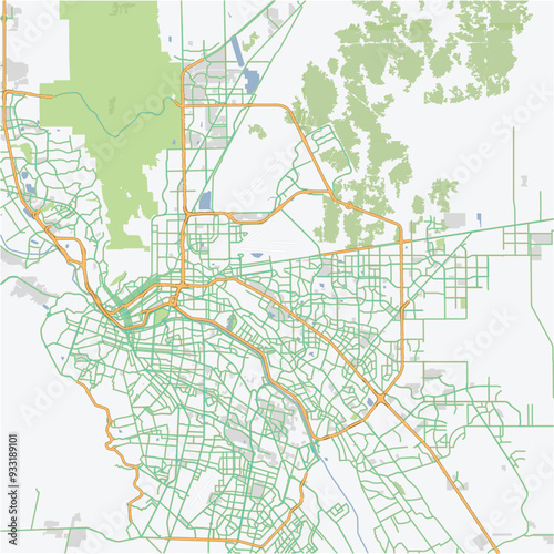 Road map of El Paso in Texas. Contains layered vector with roads water, parks, etc.