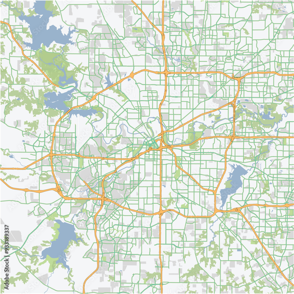 Fototapeta premium Road map of Fort Worth in Texas. Contains layered vector with roads water, parks, etc.