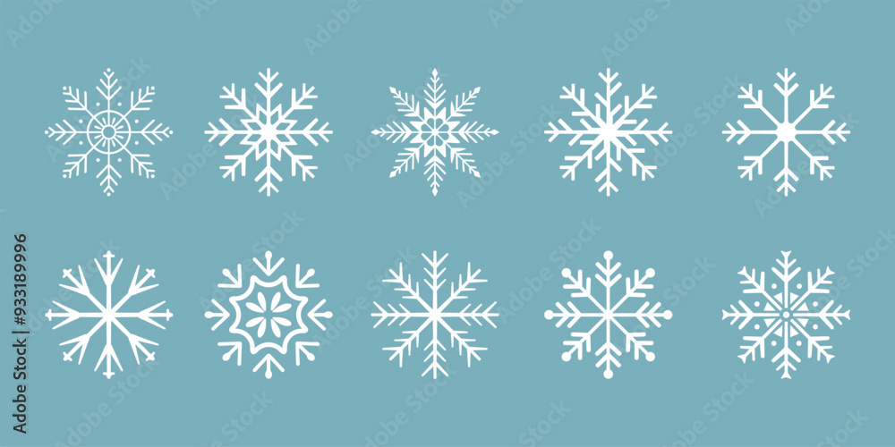 Set of cute snowflake icons on isolated  background New Year ornament Symbols for mobile apps and website design. Flat snowflake icons, silhouette. 