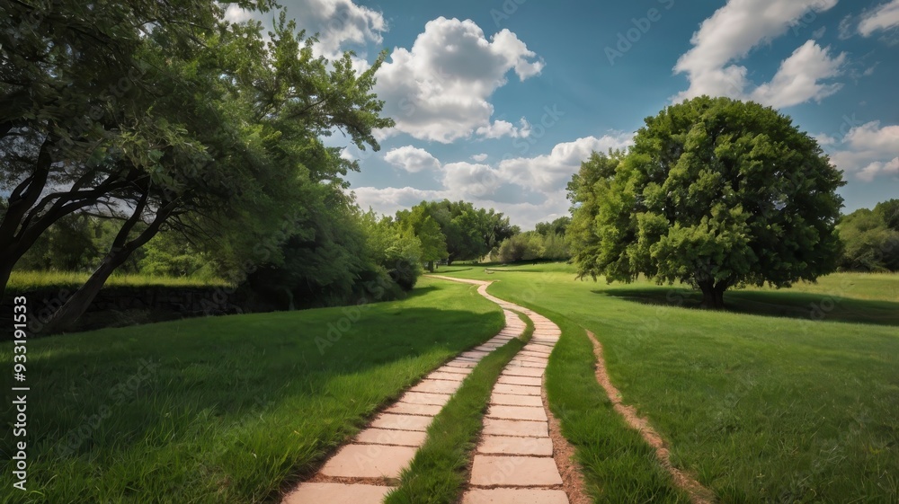 Cutout asphalt path through green grass by Yeti Studio Cutout asphalt path through green grass by Yeti Studio