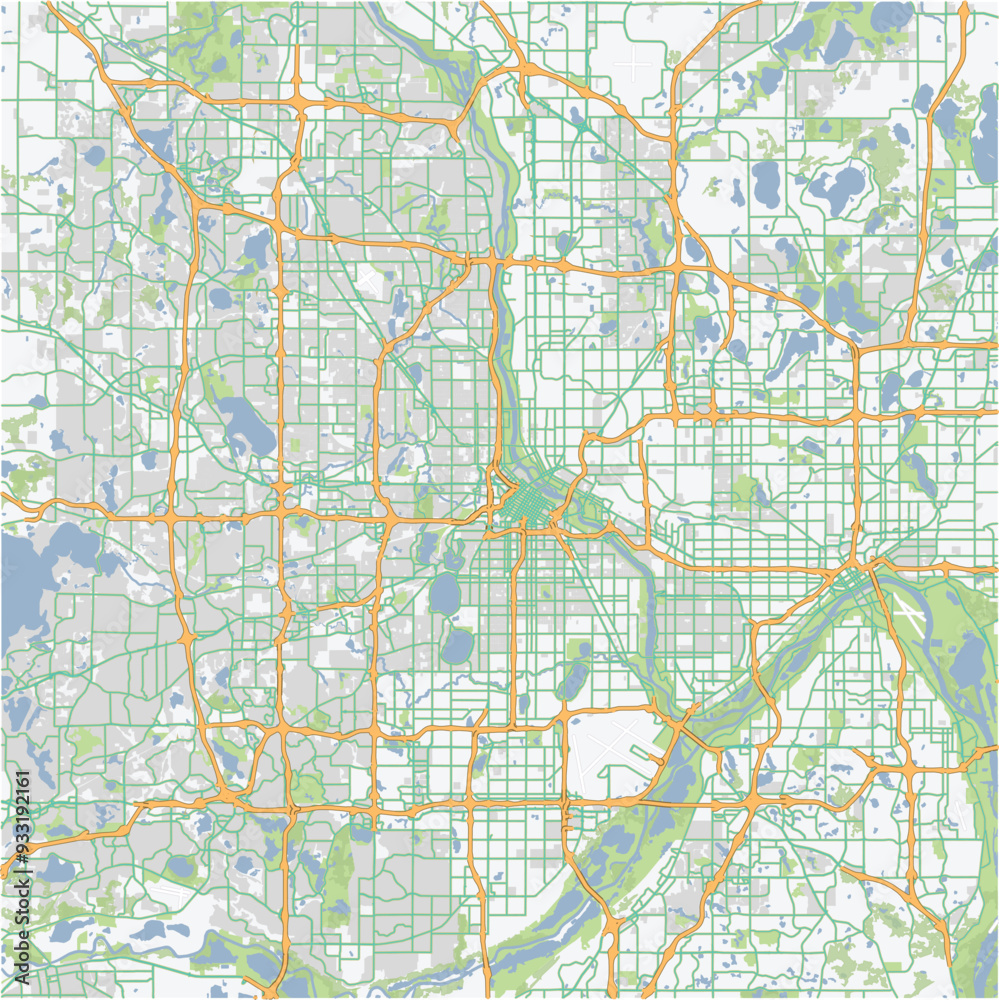 Road map of Minneapolis in Minnesota. Contains layered vector with roads water, parks, etc. Road map of Minneapolis in Minnesota. Contains layered vector with roads water, parks, etc.