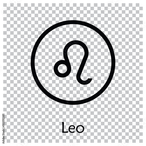 Leo sign . Vector illustration. Leo zodiac sign symbole on transparent background horoscope astrology. Zodiac sign. Astrological calendar. Zodiacal black and white vector horoscope. Line