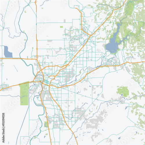 Road map of Sacramento in California. Contains layered vector with roads water, parks, etc.