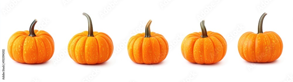 Fototapeta premium Pumpkins with Green Stems on White Background