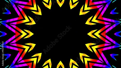 Colorful snowflake. Glows symbol on black background. Abstract winter concept. VJ Christmas 