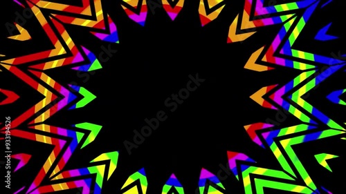 Colorful snowflake. Glows symbol on black background. Abstract winter concept. VJ Christmas 