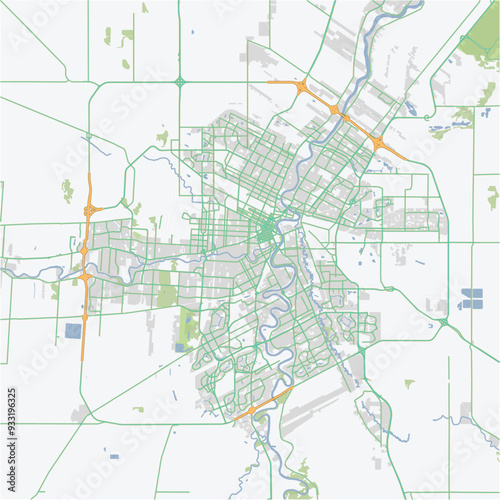 Road map of Winnipeg in Canada. Contains layered vector with roads water, parks, etc.