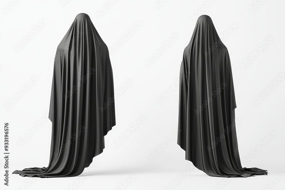 A blank mockup of a black female khimar, showing the front and back A blank mockup of a black female khimar, showing the front and back