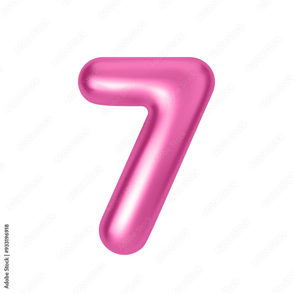 Pink metallic number 7. Foil and latex balloon number seven in 3d style. Realistic design elements isolated on white background. Vector illustration Pink metallic number 7. Foil and latex balloon number seven in 3d style. Realistic design elements isolated on white background. Vector illustration