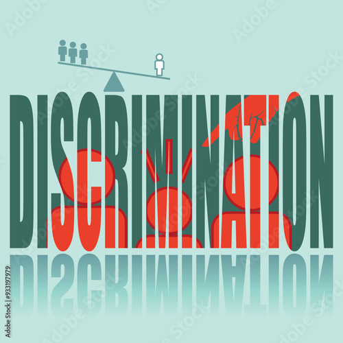 Discrimination poster. Vector poster on a social theme. Word discrimination on green background with reflection.