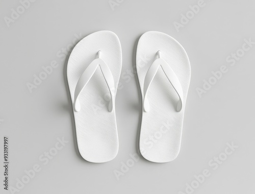 White slippers mockup template, top and sole view. Clear bath sandal display. Dress shoes accessories footwear. Rubber flipflop bottom view.