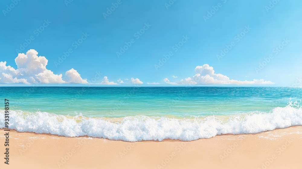 Tranquil Watercolor Painting of Beach Vacation with Soft Waves and Serene Atmosphere Tranquil Watercolor Painting of Beach Vacation with Soft Waves and Serene Atmosphere