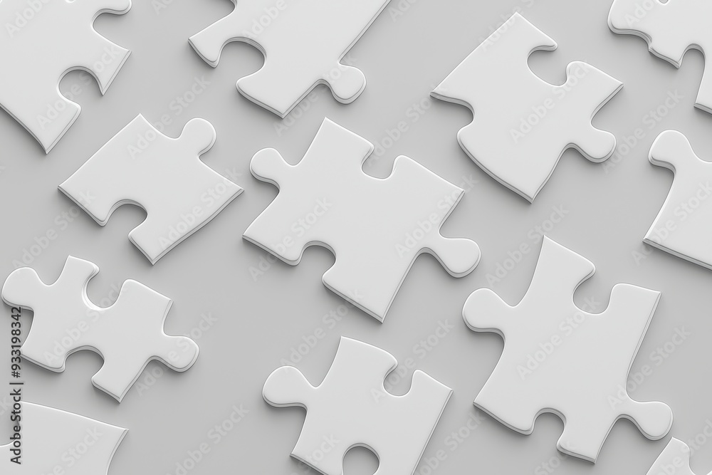 The white puzzles are blank and not finished. A 3D rendering shows the pieces connected in 3D. The jigsaw pieces are merging cleanly. The template shows a big desktop toy. The white puzzles are blank and not finished. A 3D rendering shows the pieces connected in 3D. The jigsaw pieces are merging cleanly. The template shows a big desktop toy.