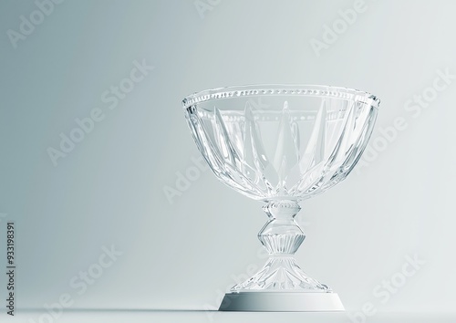 An empty round glass trophy mockup is rendered in 3D. Transparent crystal prize plate template is used. Premium first place prize plaque is viewed from the front. photo