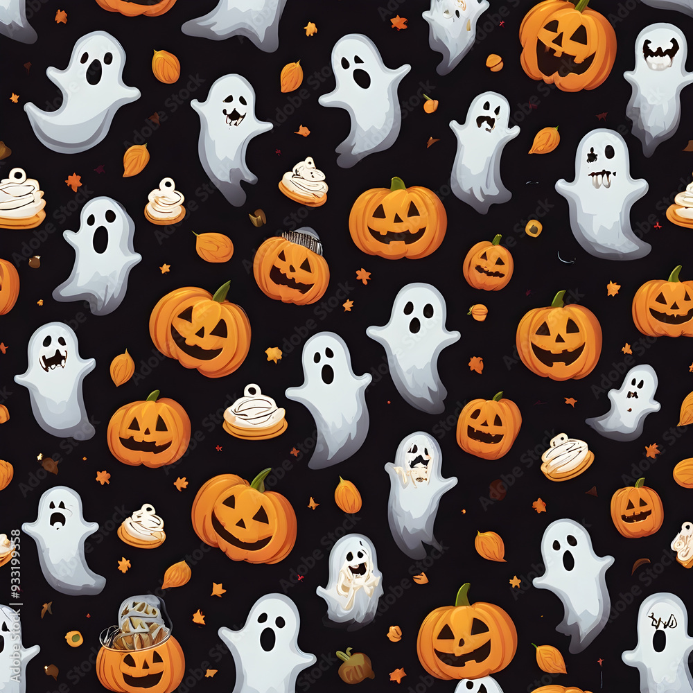 Halloween pattern with ghosts and pumpkins Halloween pattern with ghosts and pumpkins