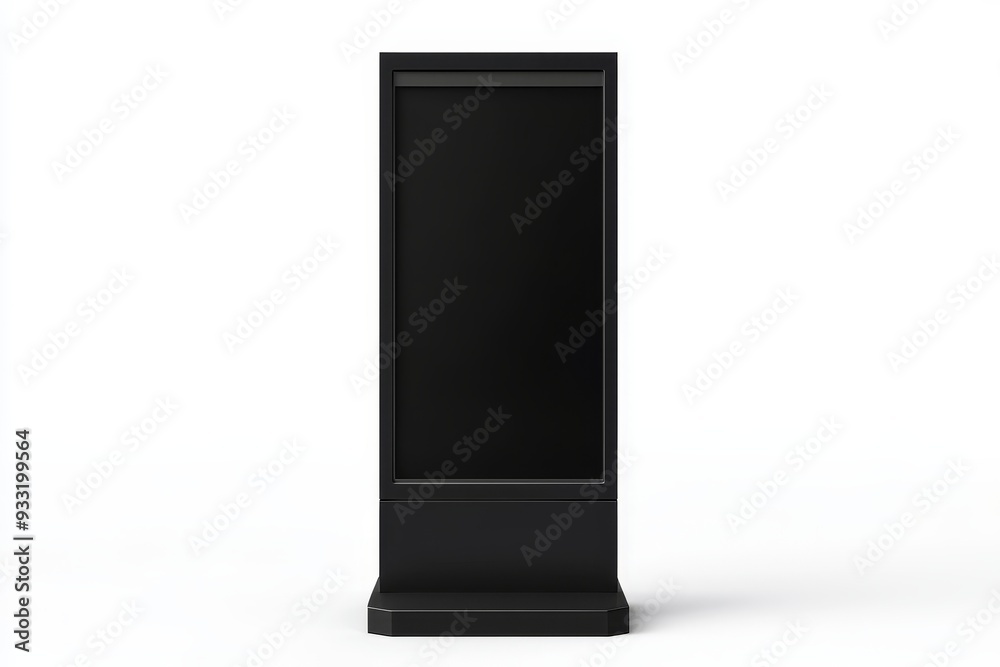 This mock-up illustrates an empty black pylon display. The display stands in front of the viewer and is isolated. The mock-up also shows a clear outdoor billboard banner. This mock-up illustrates an empty black pylon display. The display stands in front of the viewer and is isolated. The mock-up also shows a clear outdoor billboard banner.