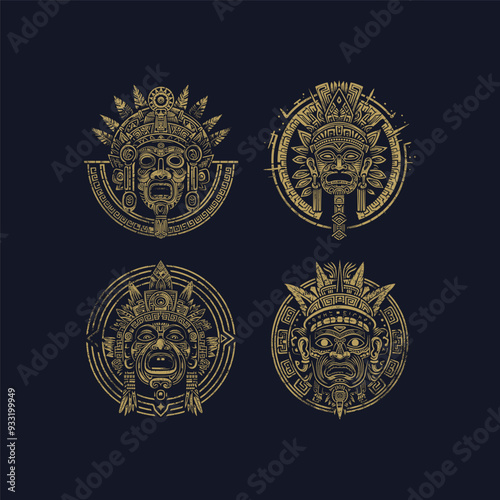 Aztec totem traditional mask design artwork vector illustration