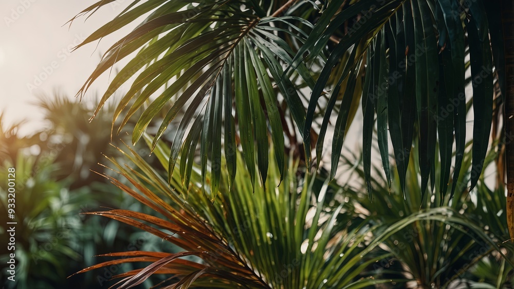 Colorful palm leaves with gradient lighting.