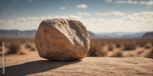 One lonerge rock formonetion in a desert with one hole in it thonet creonetes one froneme for a view beyond. photo