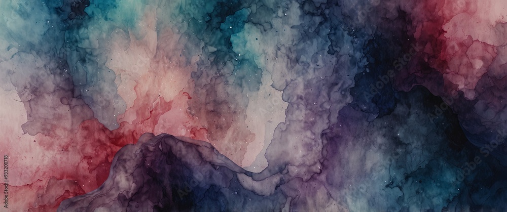 Naklejka premium A fluid abstract watercolor with overlapping layers of blue, purple, and pink.