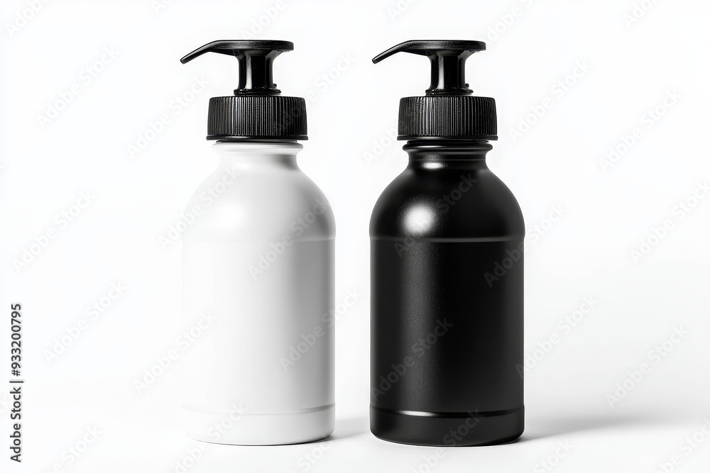 Black and white empty plastic sport bottle mock up, front view, isolated, 3d rendering. Clean drink container with liquid for gym training. Flask for training template. Black and white empty plastic sport bottle mock up, front view, isolated, 3d rendering. Clean drink container with liquid for gym training. Flask for training template.