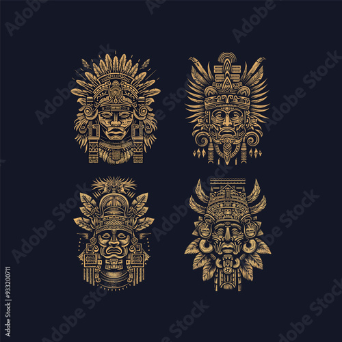 Aztec totem traditional mask design artwork vector illustration