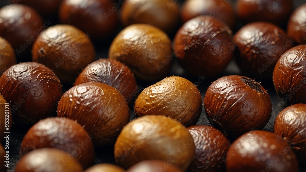 Obraz premium Close up of roasted chestnuts as a background with copy space image.