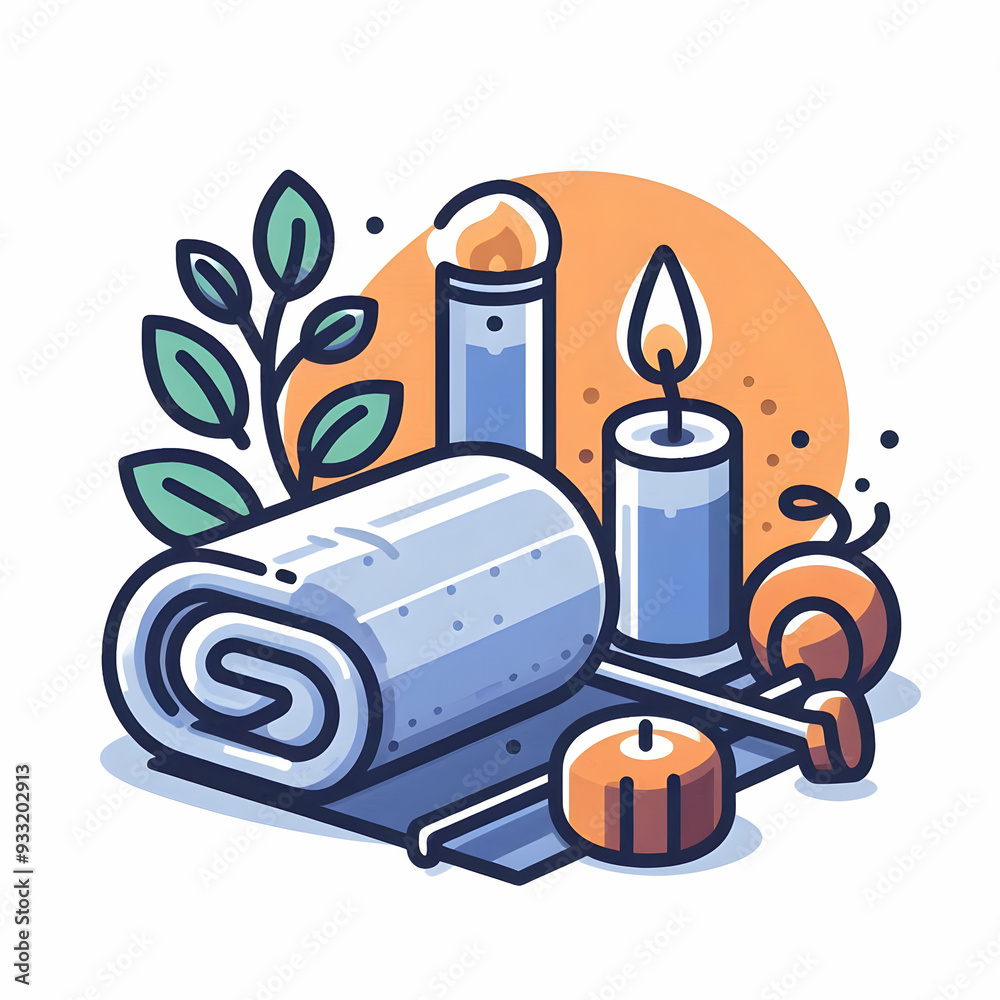 Simple flat vector illustration as Gym towel and aromatherapy candle concept as A gym towel and an aromatherapy candle blending post workout recovery with relaxation perfect for isolated vector design Simple flat vector illustration as Gym towel and aromatherapy candle concept as A gym towel and an aromatherapy candle blending post workout recovery with relaxation perfect for isolated vector design