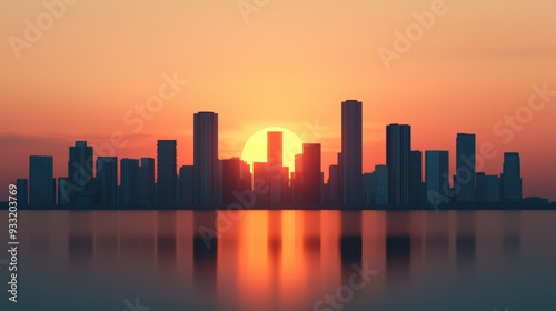 Majestic Diamond Skyscrapers at Golden Sunset Over Tranquil Bay | High Detail 8K Image with Copy Space