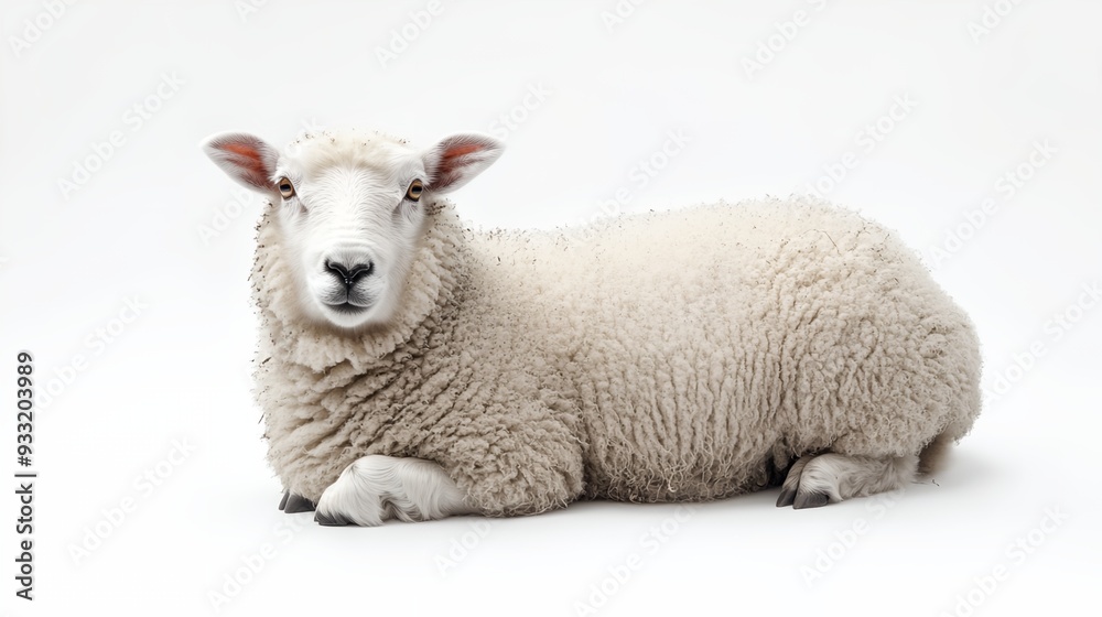 a sheep laying down on a white background