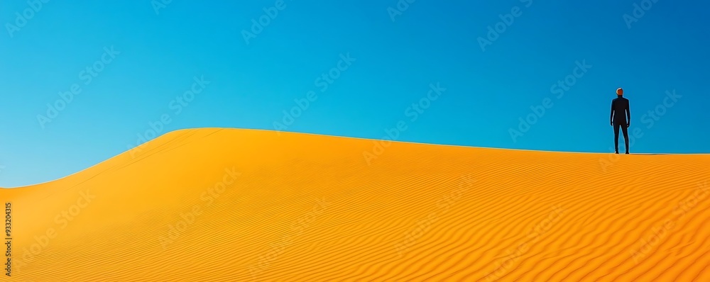 Lonely Figure in a Vast Desert Landscape - Photo Lonely Figure in a Vast Desert Landscape - Photo