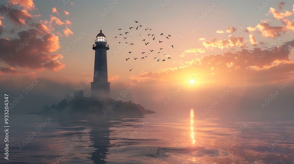 Dawn lighthouse with unfavorable weather in the background Dawn lighthouse with unfavorable weather in the background