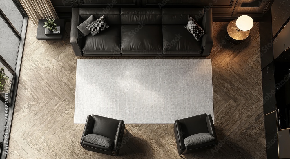 Fototapeta premium Room mockup, top view of blank white rectangular carpet