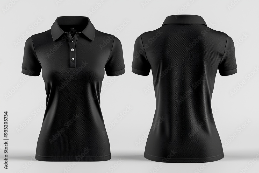 Various views of the same blank black women's polo shirt Various views of the same blank black women's polo shirt