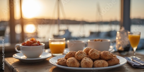 A delicious breakfast with a view of the harbor. photo