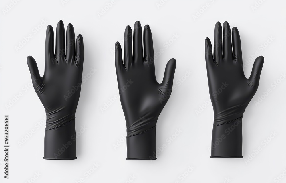 Obraz premium Black rubber gloves palm mockup, different views