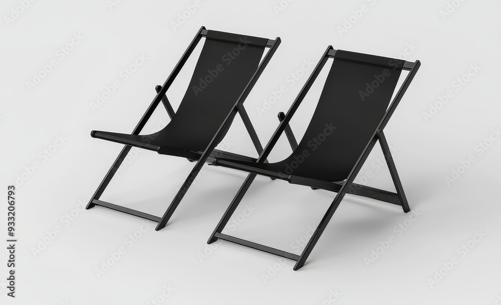 Black folding beach chair mockup, side view and back view Black folding beach chair mockup, side view and back view