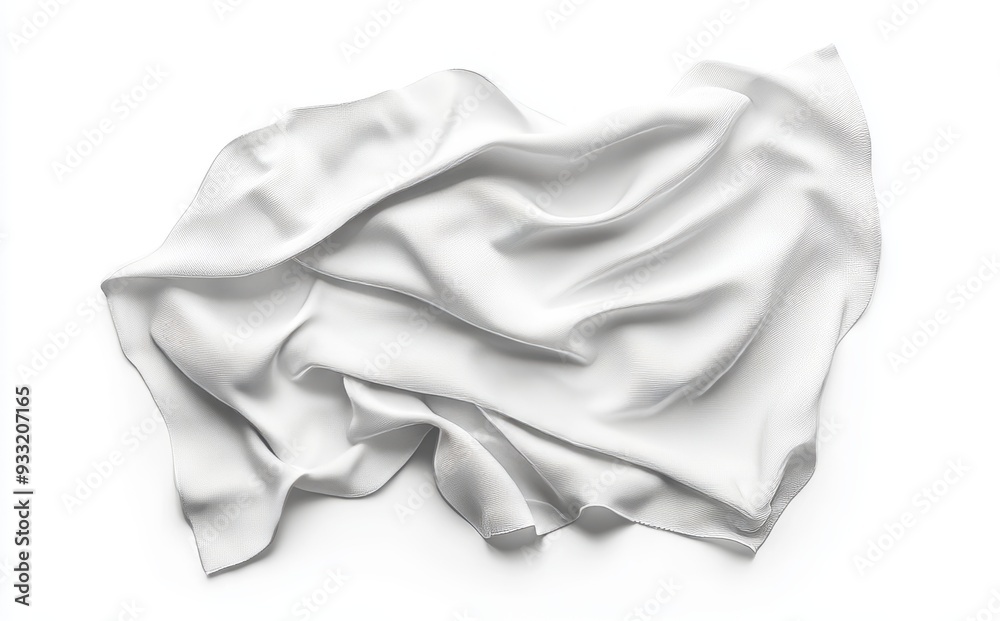 This mockup shows the top view of a blank white silk twill twisted scarf This mockup shows the top view of a blank white silk twill twisted scarf